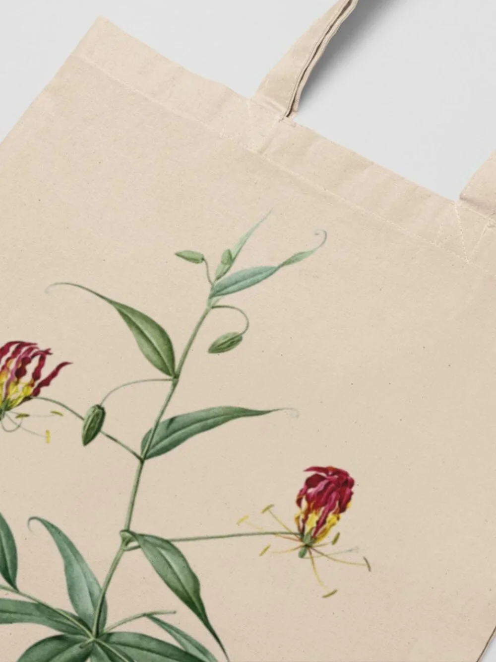 Flame Lily Vintage Floral Print Graphic Canvas Tote Bag